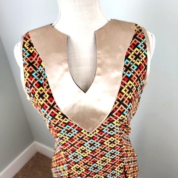 Vintage Bethy Crorother Women’s V neck Zip Back Abstract  Lined Dress Size 6 - Picture 2 of 6